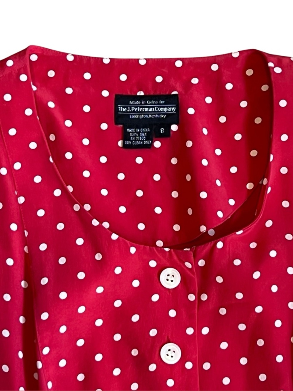 J. Peterman Sz 8 Red Polka Dot 100% Silk Button Front Fit & Flare Maxi Dress - Picture 4 of 14